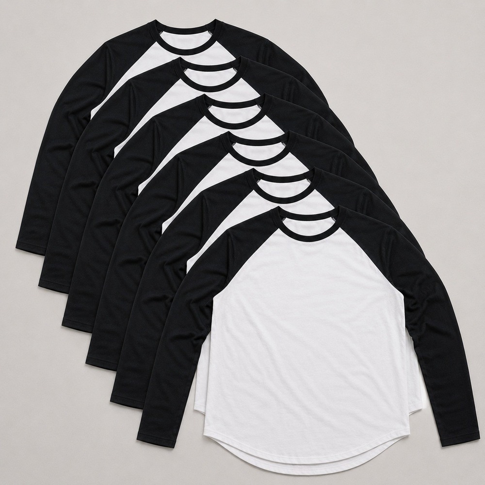 Royal Avalon Mens Baseball Raglan T-Shirt White Black Long Sleeve Cotton L 6Pack